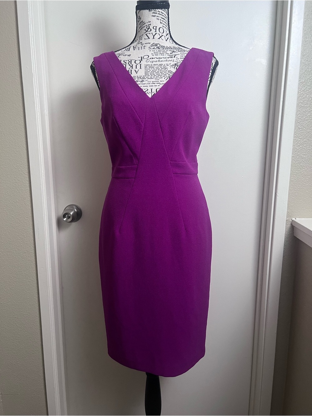 Adrianna Papell Fuchsia Magenta V Neck Sheath Cocktail Dress Size 2